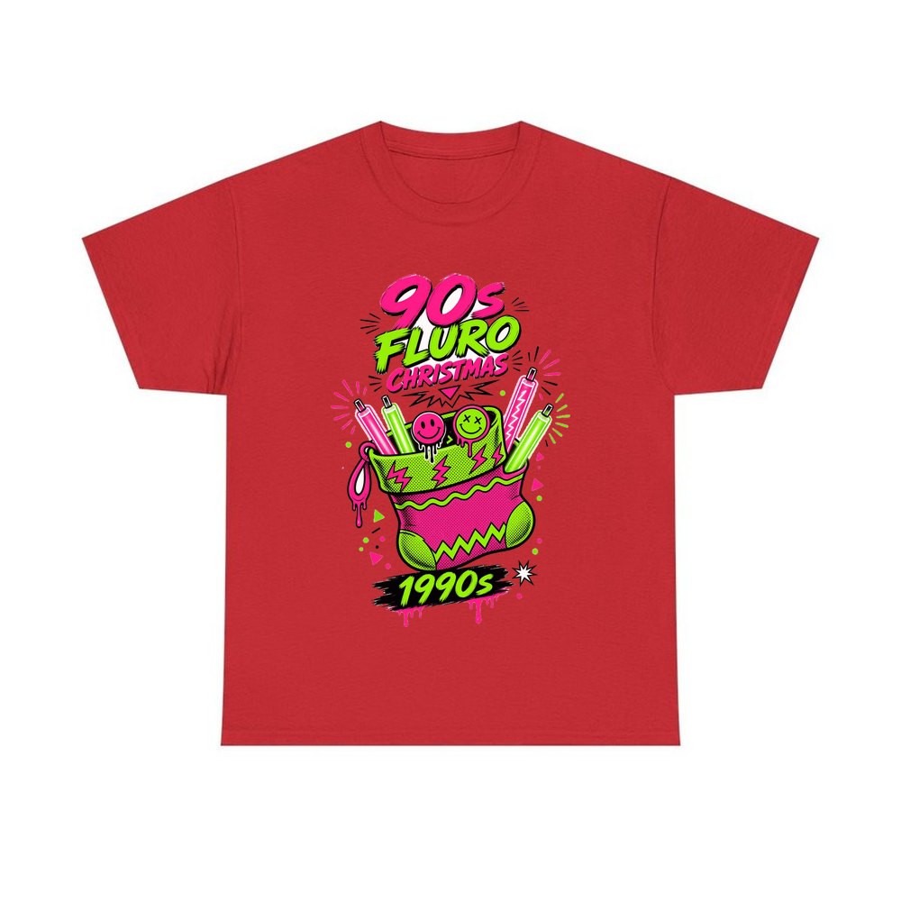 Fluro Nineties Stocking personalised Christmas T-shirt in red
