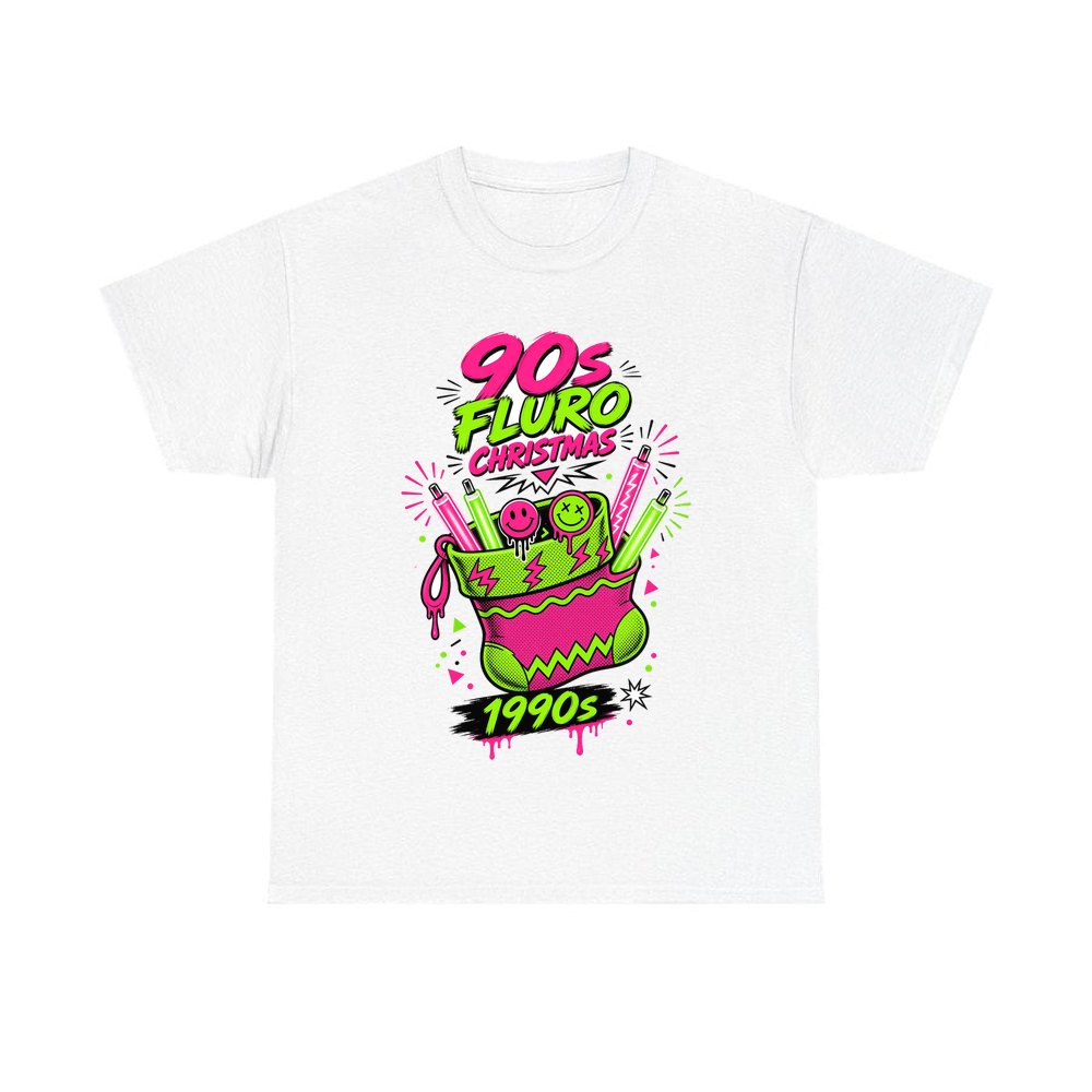 Fluro Nineties Stocking personalised Christmas T-shirt in white