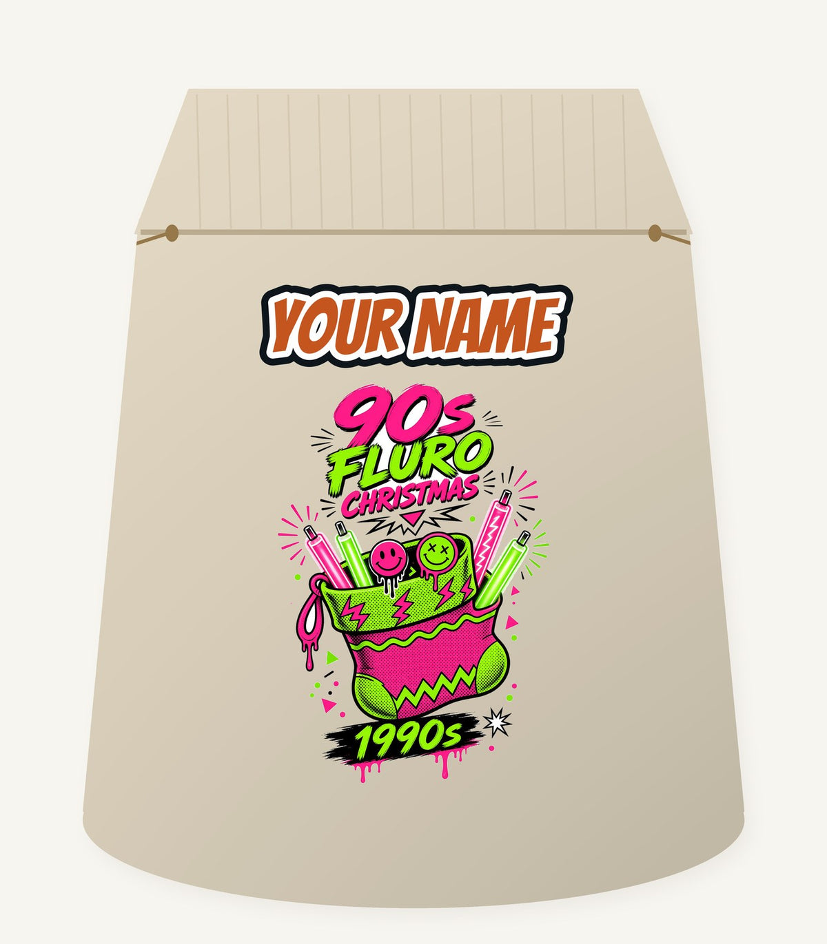 Fluro Nineties Stocking Personalised Santa Sack