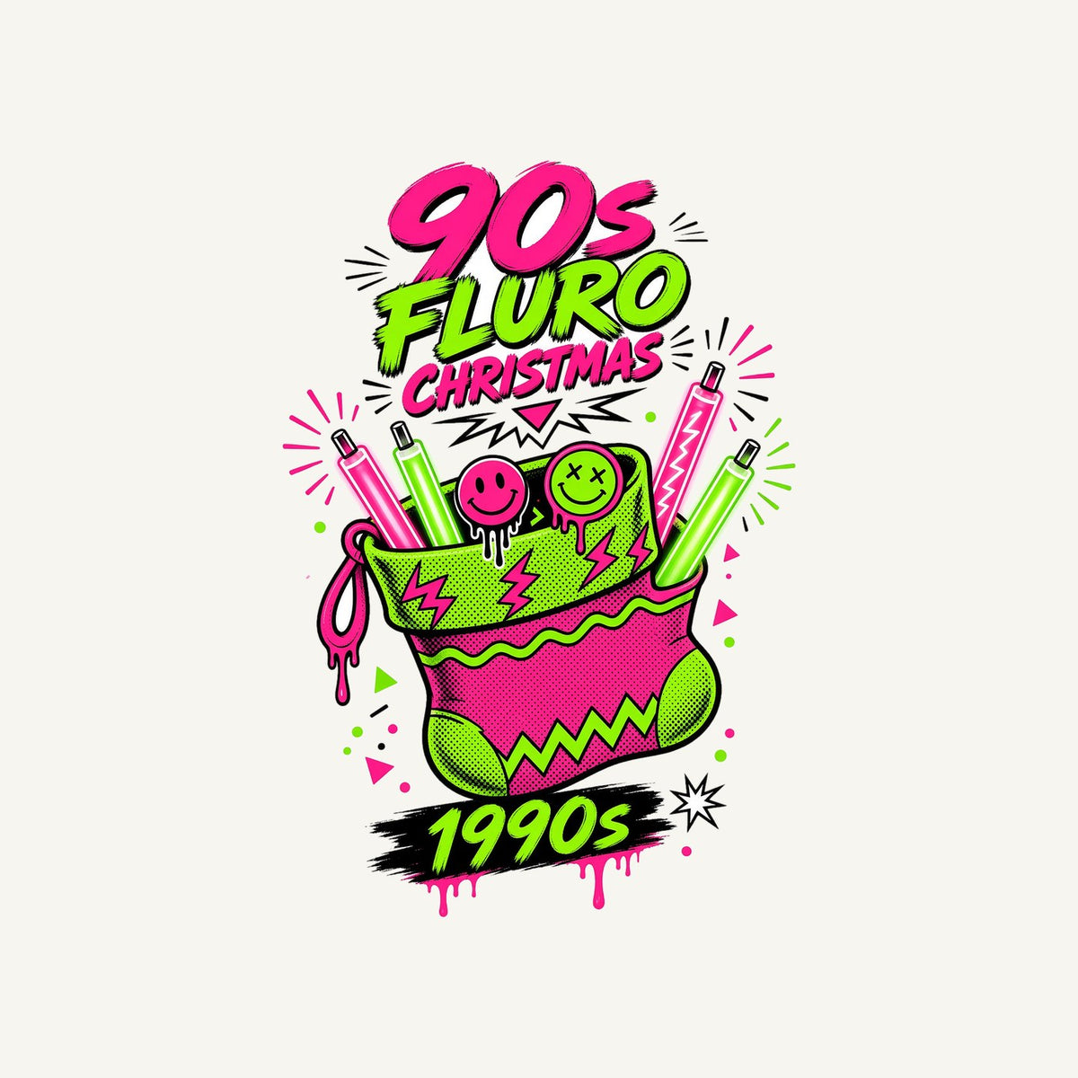 Fluro Nineties Stocking Personalised Santa Sack