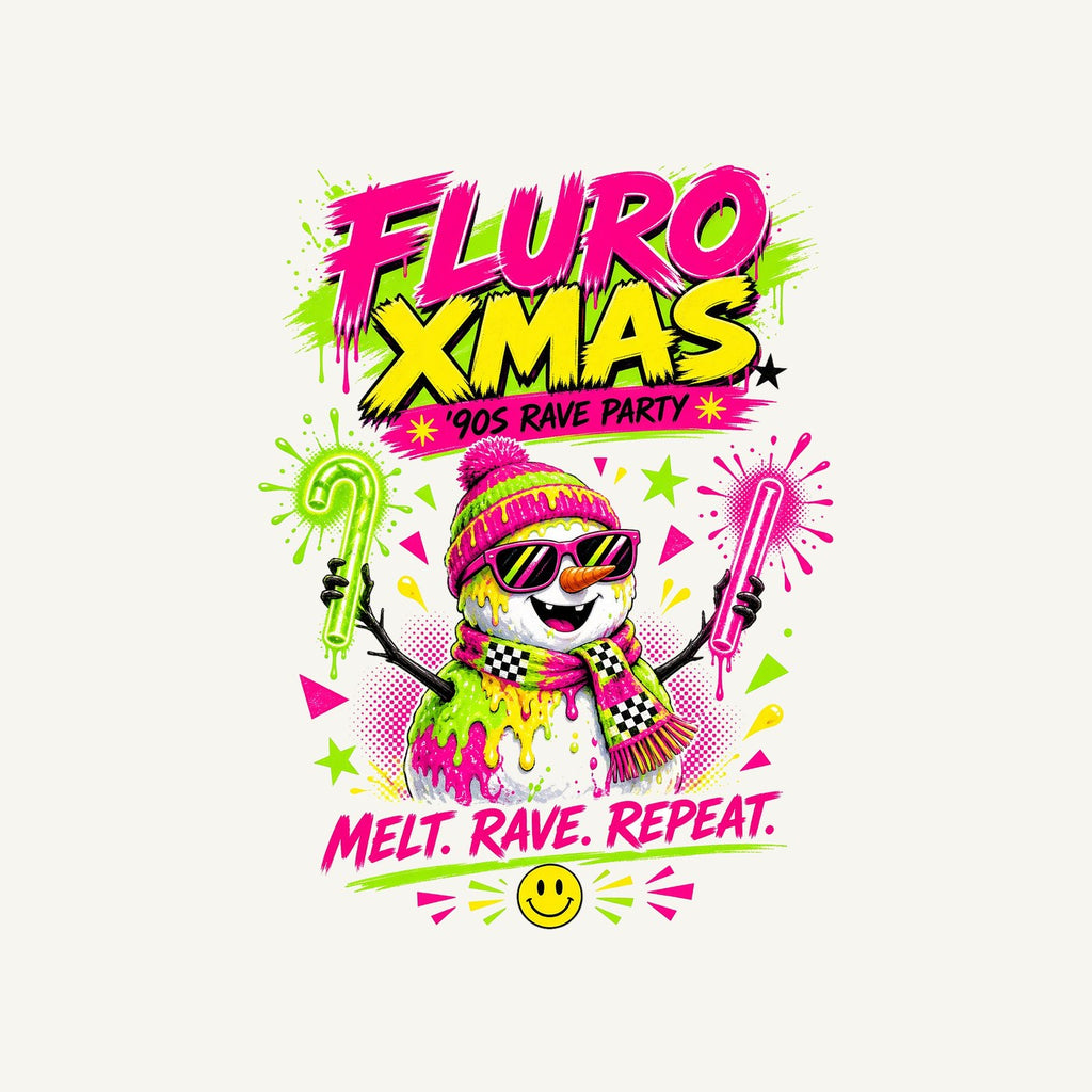 Fluro Rave Snowman Personalised Kids and Baby Christmas Tee