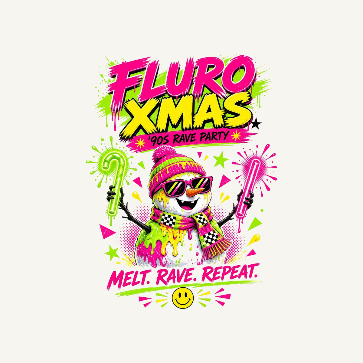 Fluro Rave Snowman Personalised Christmas T-Shirt and Hoodie