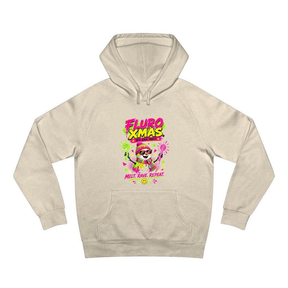 Fluro Rave Snowman personalised Christmas hoodie in sand