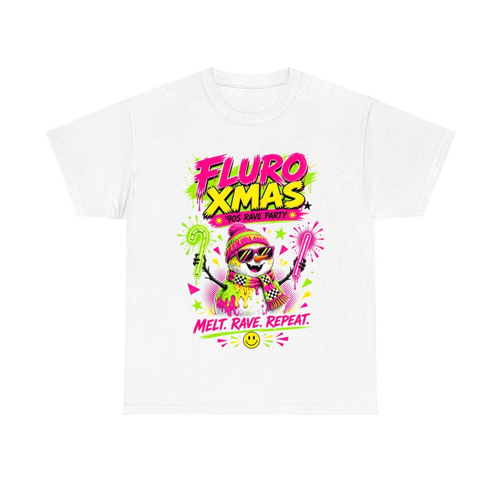 Fluro Rave Snowman personalised Christmas T-shirt in white