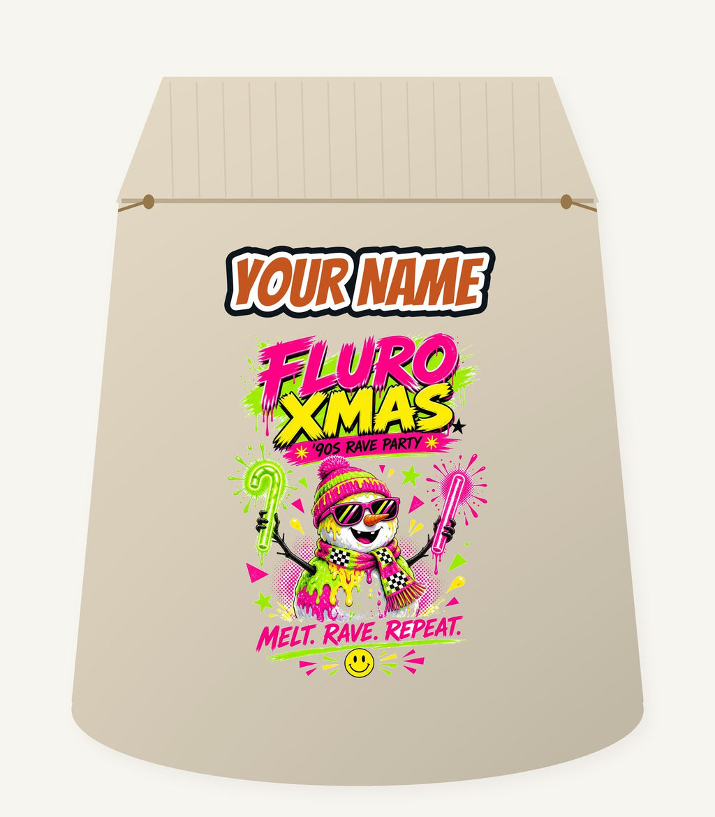Fluro Rave Snowman Personalised Santa Sack