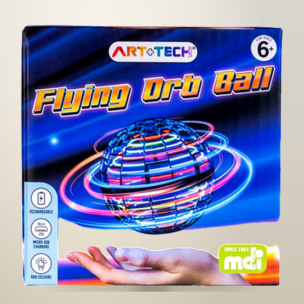 MDI Flying Orb Ball with LED Lights, on a plain cream background