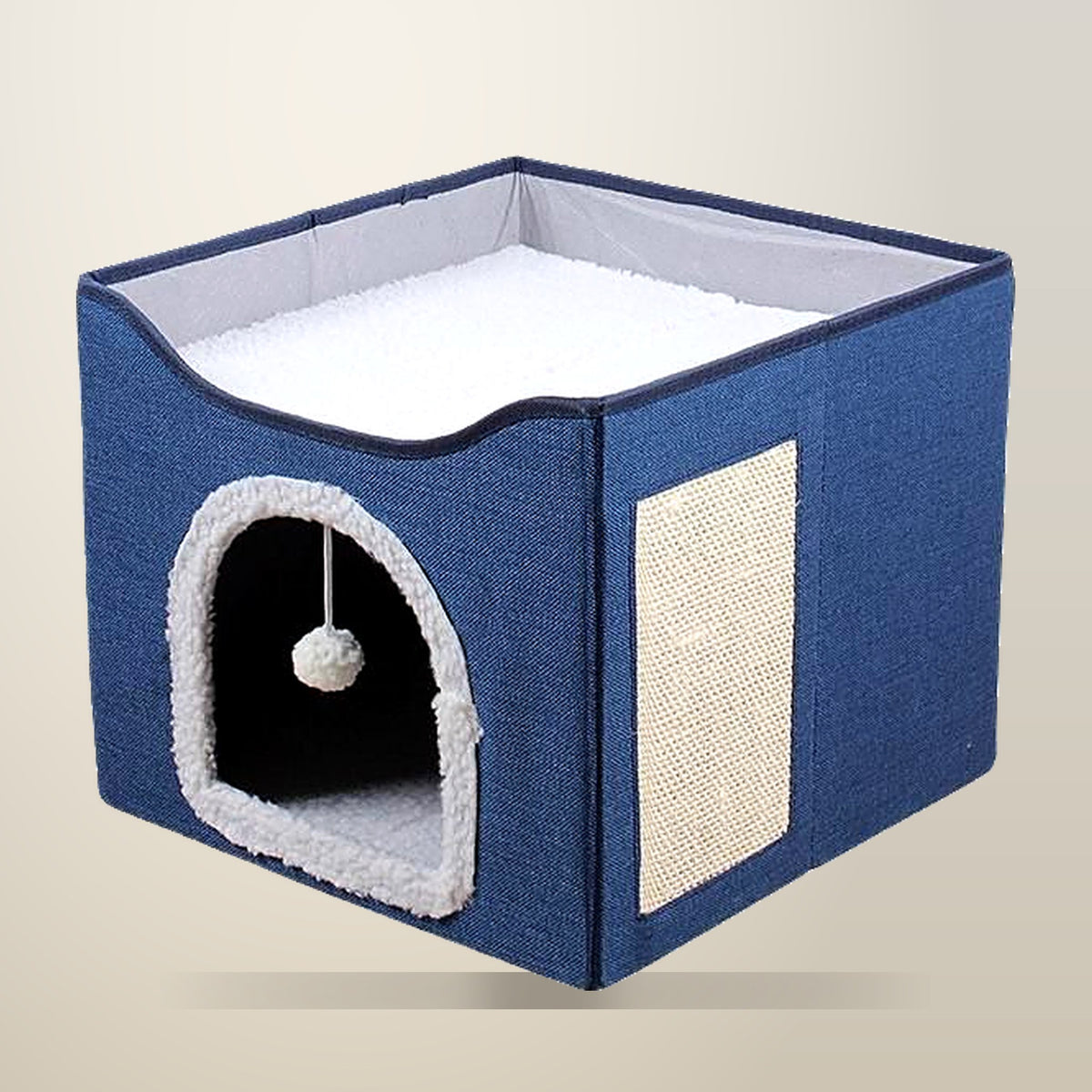 Foldable Cat Hideaway Bed, 42 x 42 x 35 cm, on a plain cream background