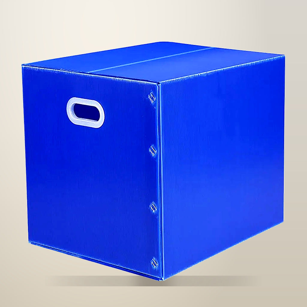 Foldable Waterproof PP Plastic Storage Box, Blue, on a plain cream background