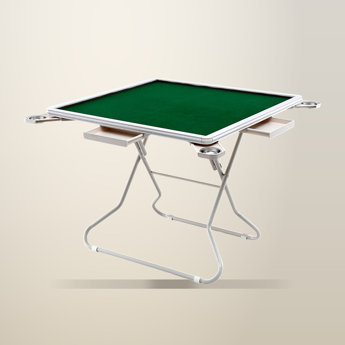 Folding Mahjong Table with Drawers, Green and White, on a plain cream background