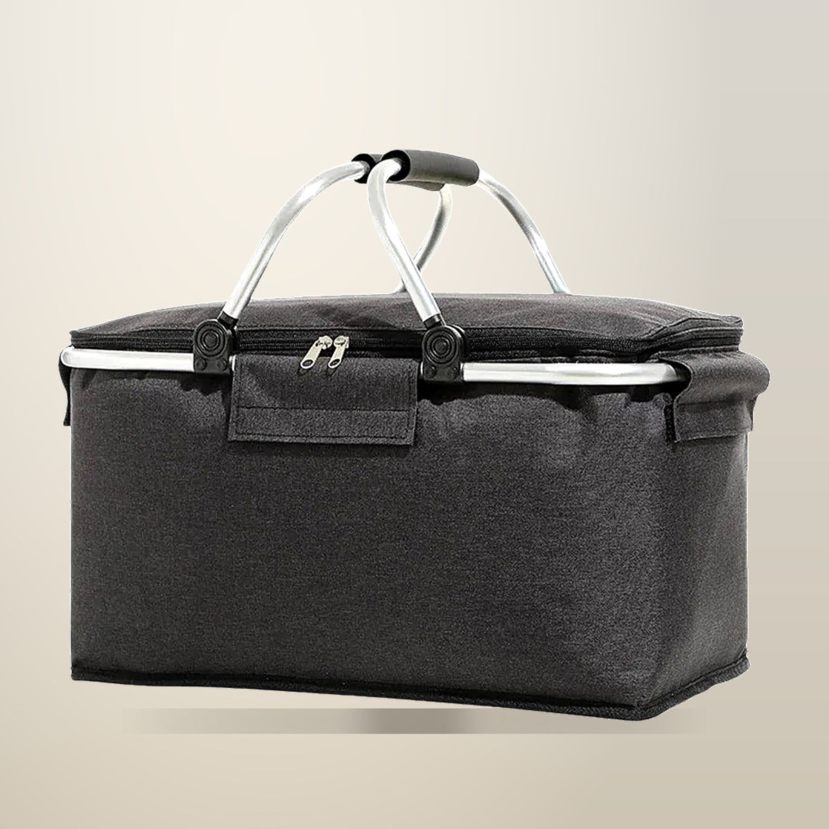 Aimall Folding Insulated Picnic Cooler Bag, Black, on a plain cream background