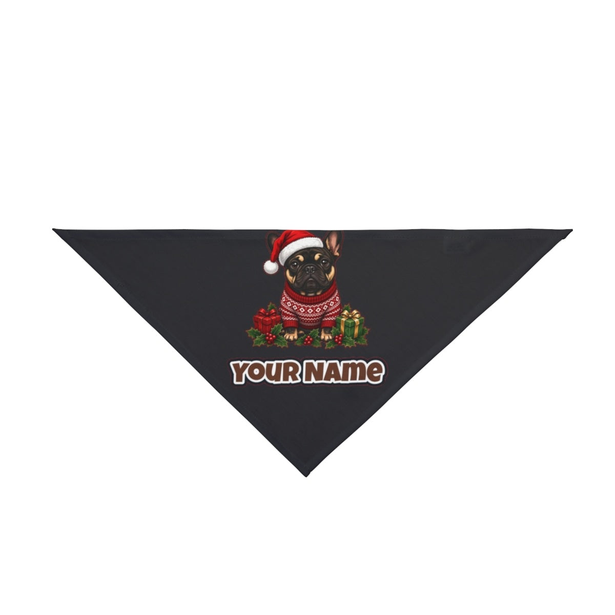 French Bulldog personalised Christmas pet bandana in black, tie-on style