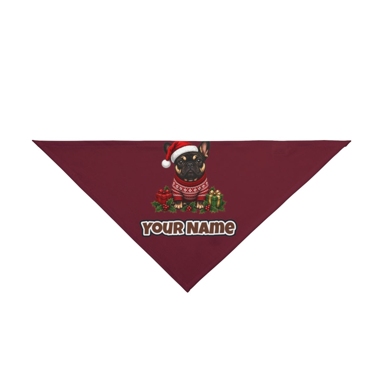 French Bulldog personalised Christmas pet bandana in maroon, tie-on style