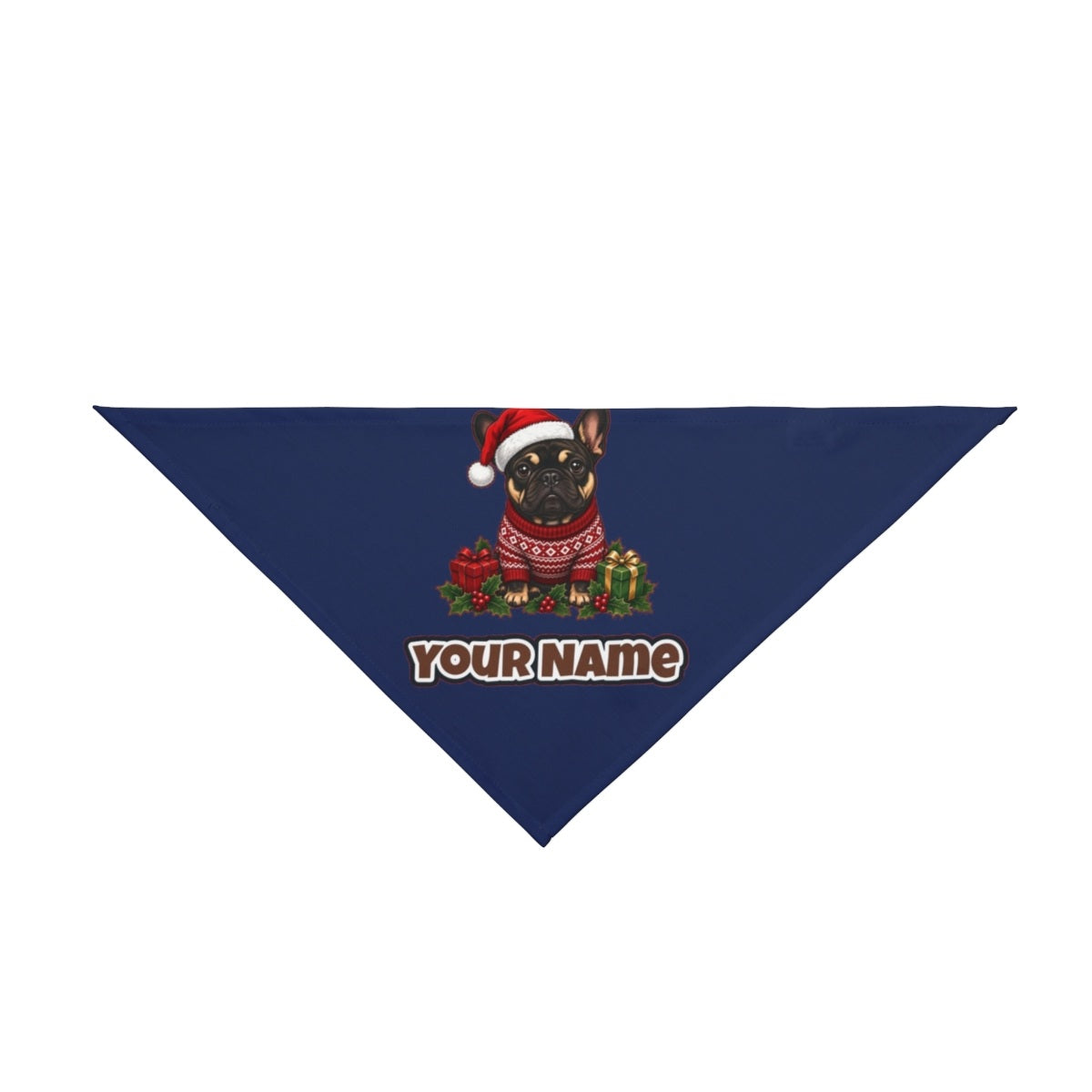 French Bulldog personalised Christmas pet bandana in navy, tie-on style