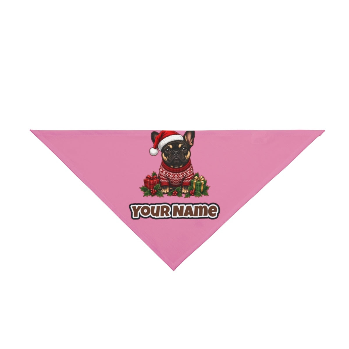French Bulldog personalised Christmas pet bandana in pink, tie-on style