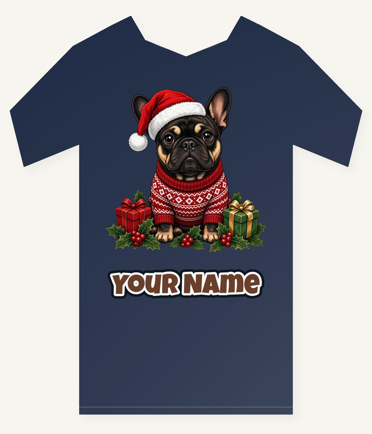 French Bulldog Christmas Personalised Kids Tee and Baby Bodysuit
