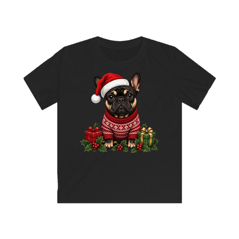 French Bulldog personalised kids Christmas tee in black