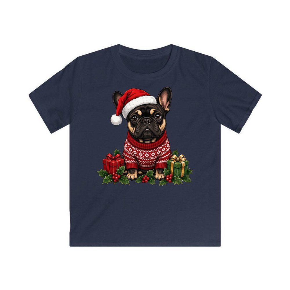 French Bulldog personalised kids Christmas tee in navy
