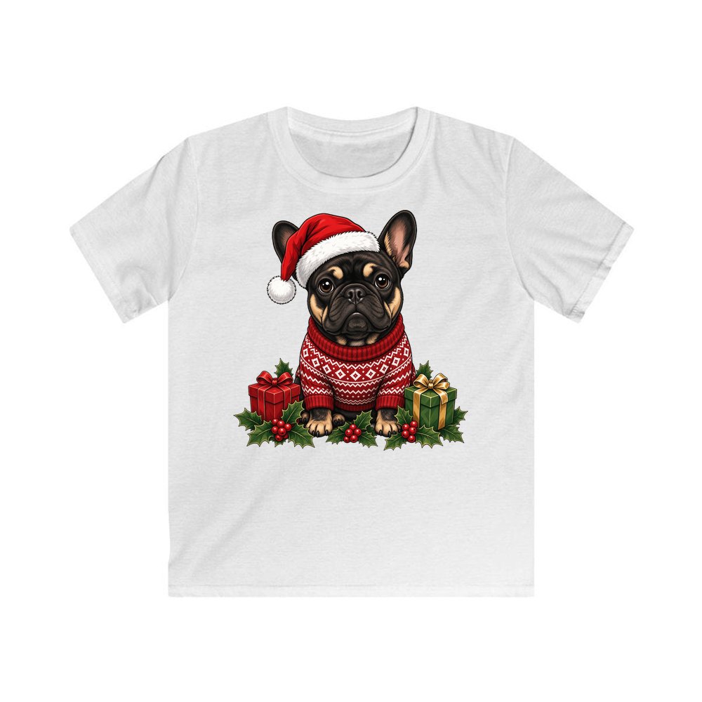 French Bulldog Christmas Kids Christmas Tee design on a white kids tee