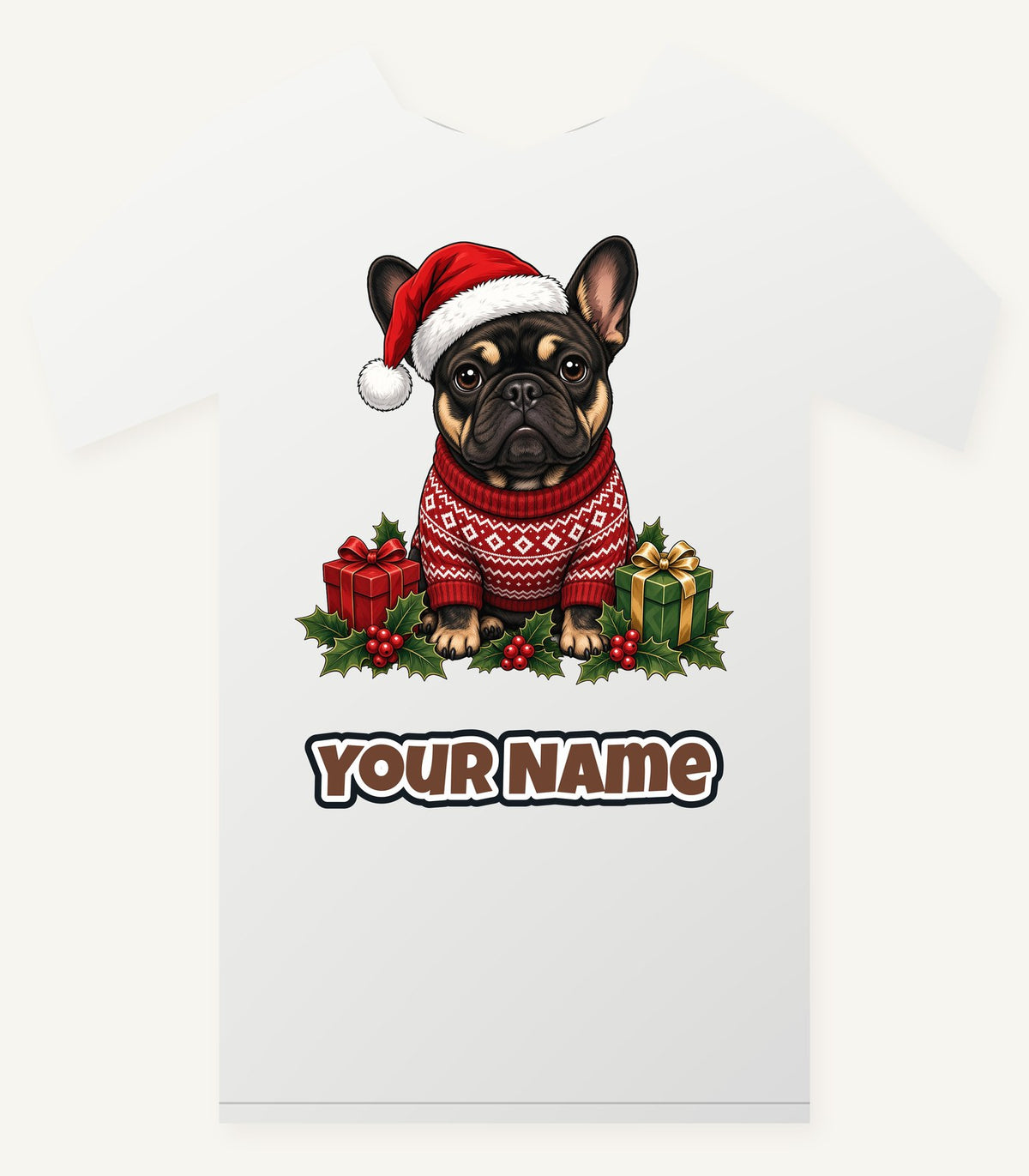 French Bulldog Christmas Personalised Christmas T-Shirt and Hoodie