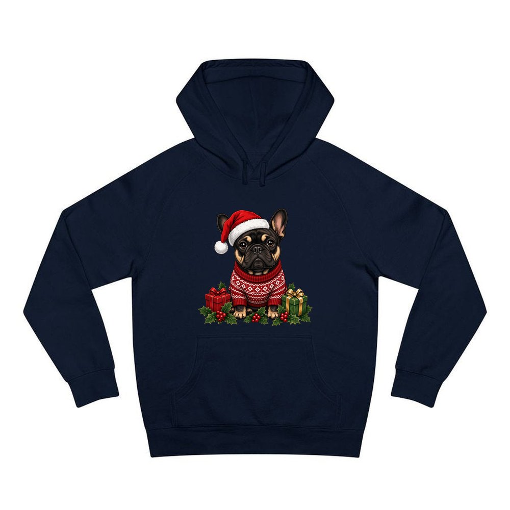 French Bulldog personalised Christmas hoodie in navy