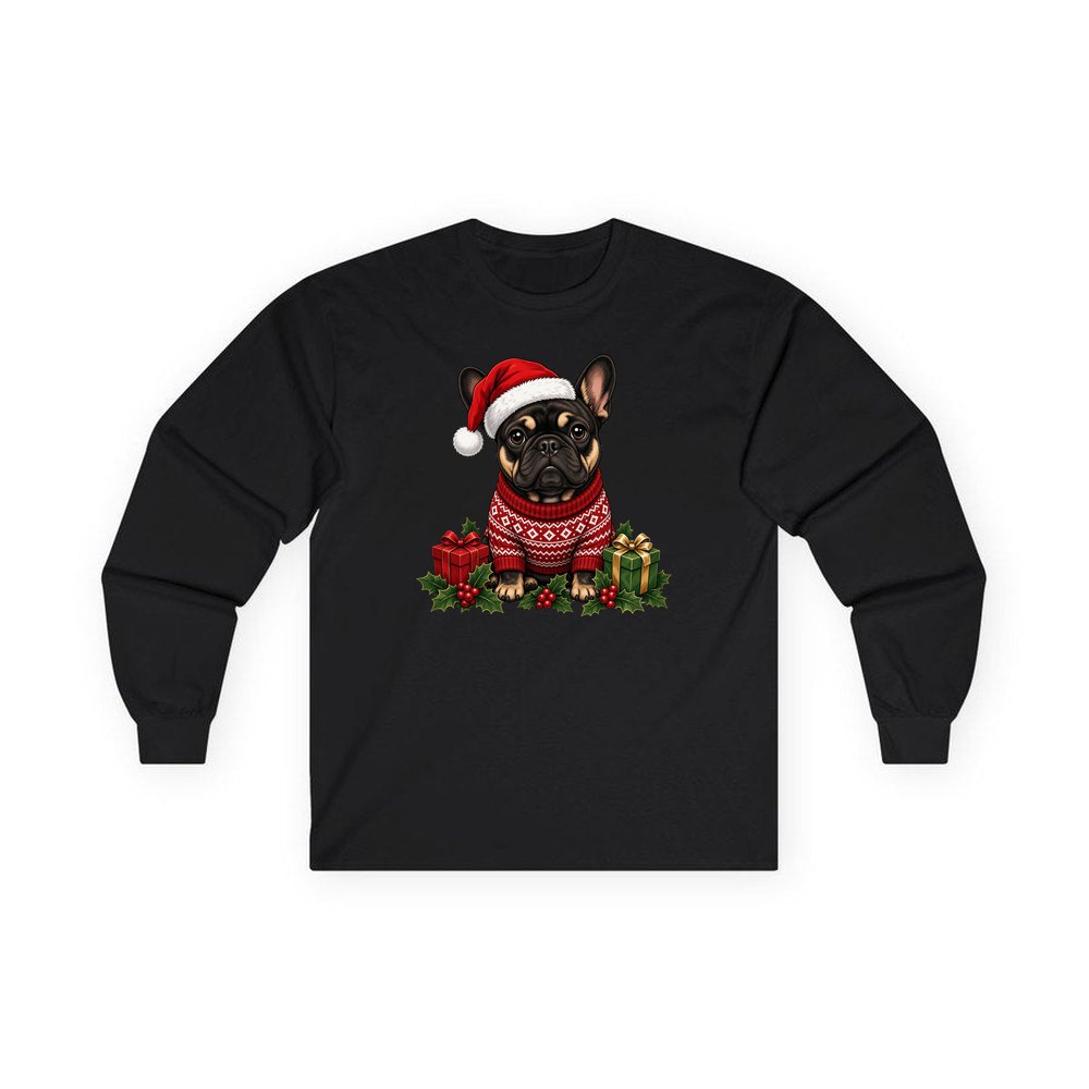 French Bulldog personalised long sleeve Christmas T-shirt in black