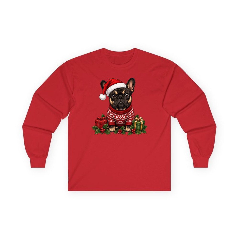 French Bulldog personalised long sleeve Christmas T-shirt in red