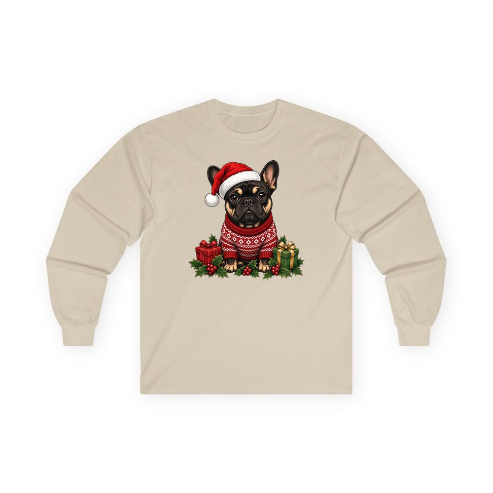 French Bulldog personalised long sleeve Christmas T-shirt in sand