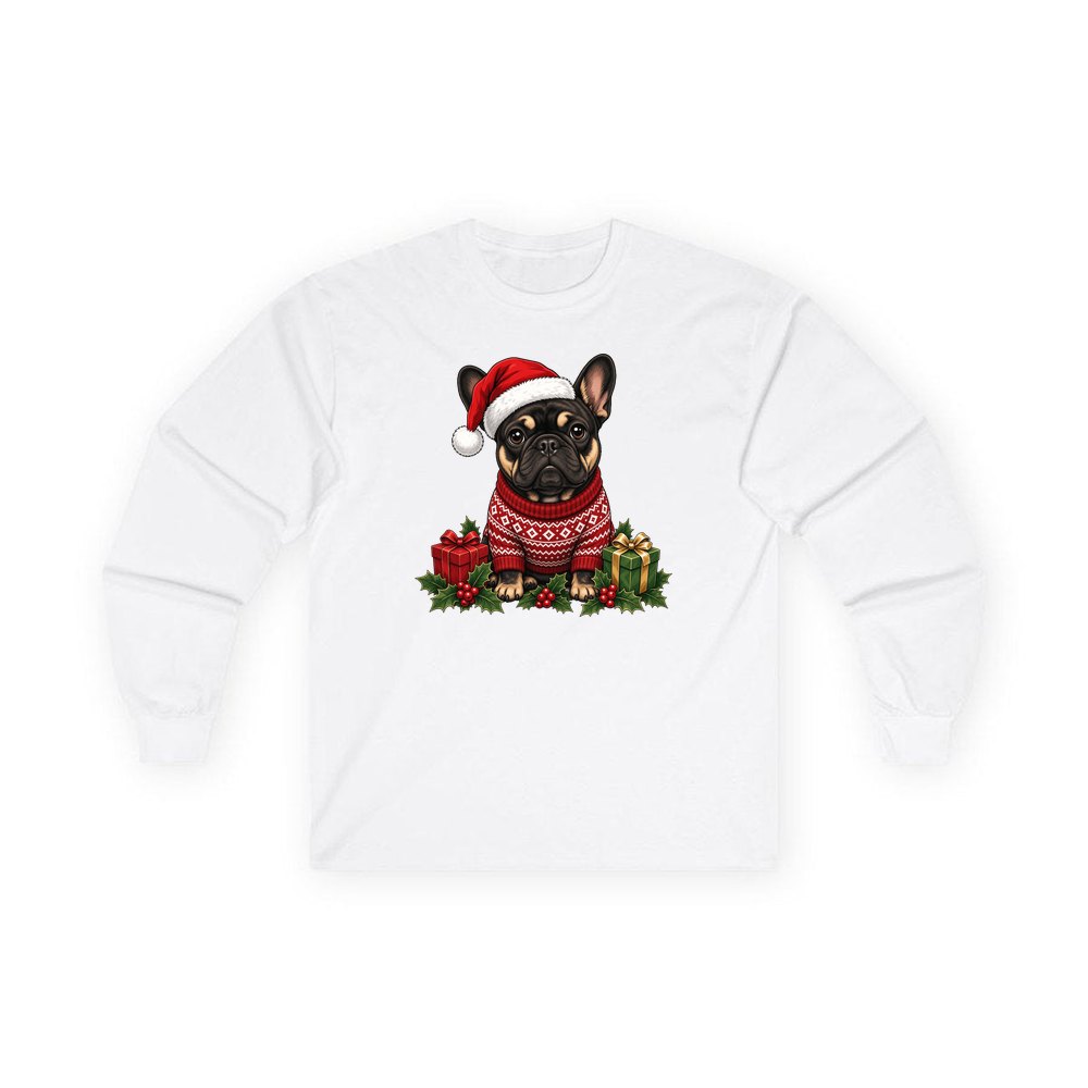 French Bulldog personalised long sleeve Christmas T-shirt in white