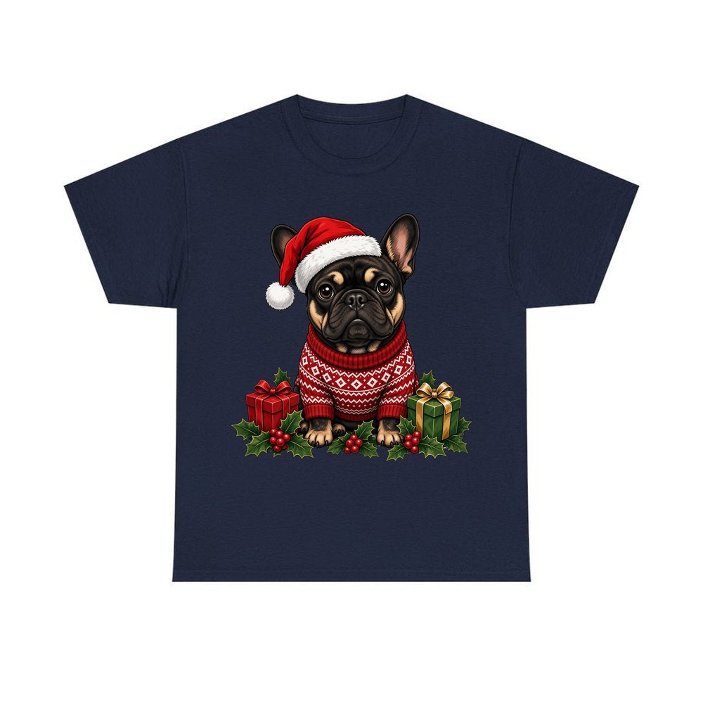 French Bulldog personalised Christmas T-shirt in navy