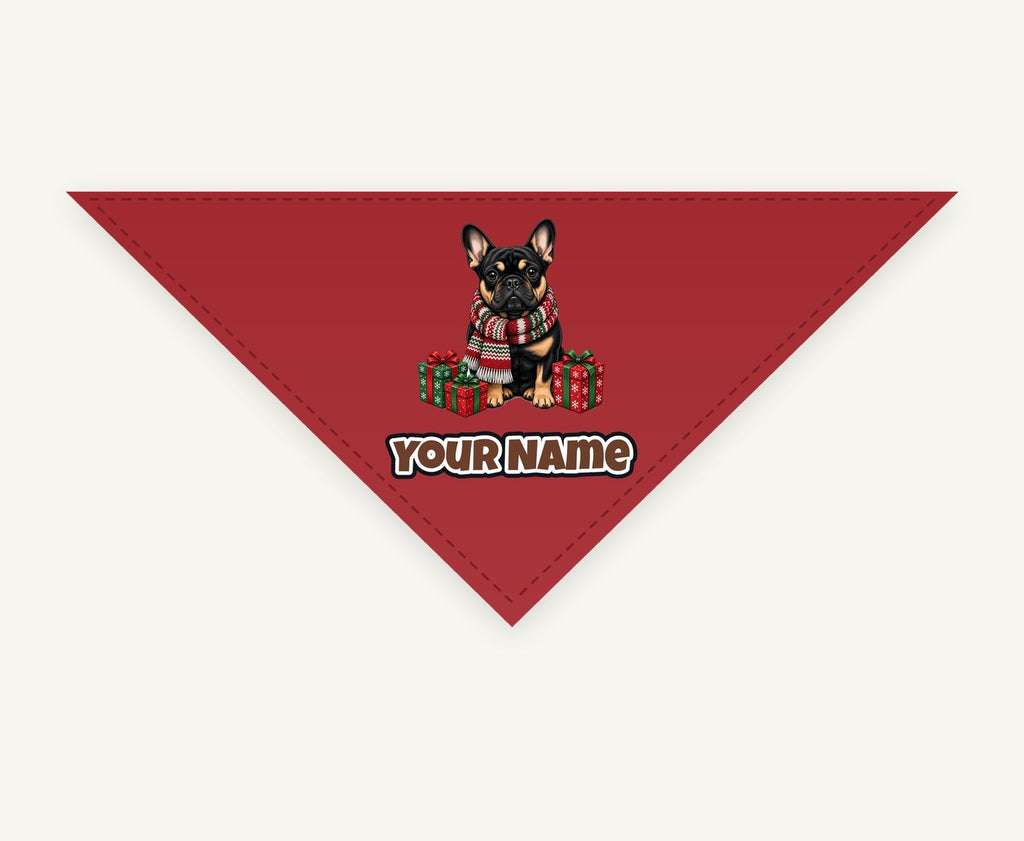 French Bulldog in a Christmas Scarf personalised Christmas pet bandana, tie-on style