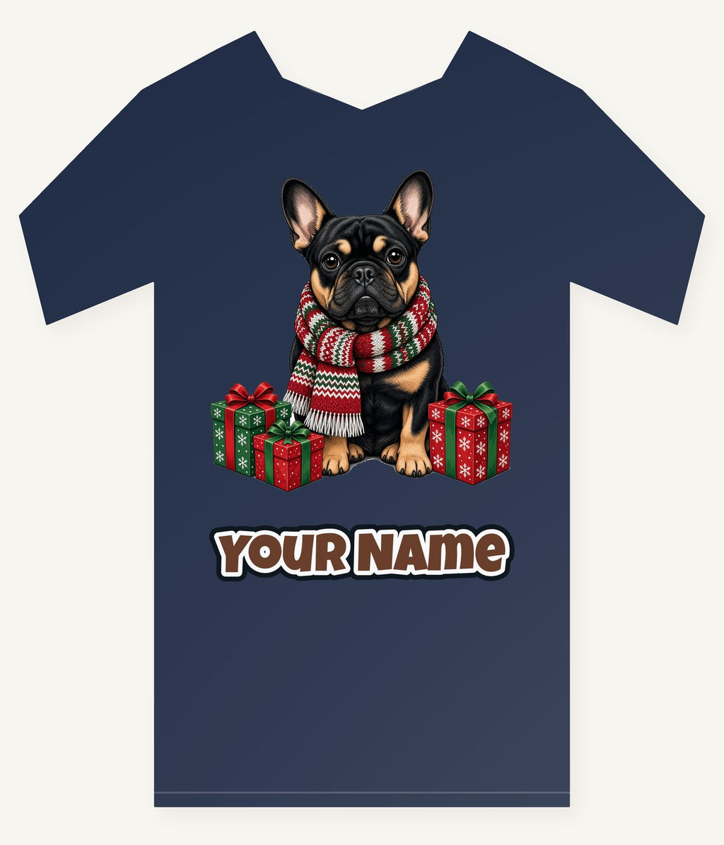 French Bulldog in a Christmas Scarf Personalised Kids Tee and Baby Bodysuit