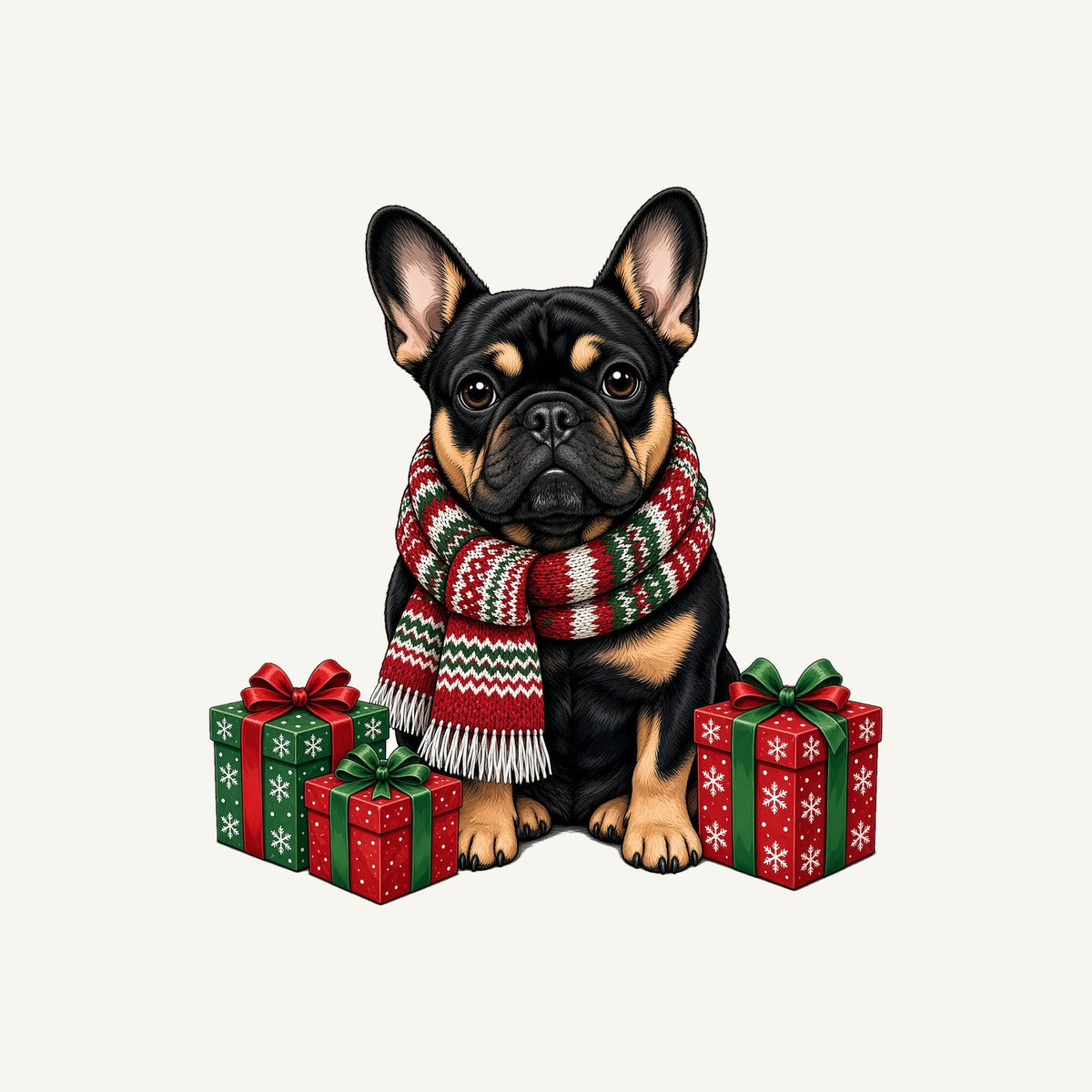 French Bulldog in a Christmas Scarf Personalised Kids Tee and Baby Bodysuit