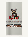 French Bulldog in a Christmas Scarf Personalised Beach Towel