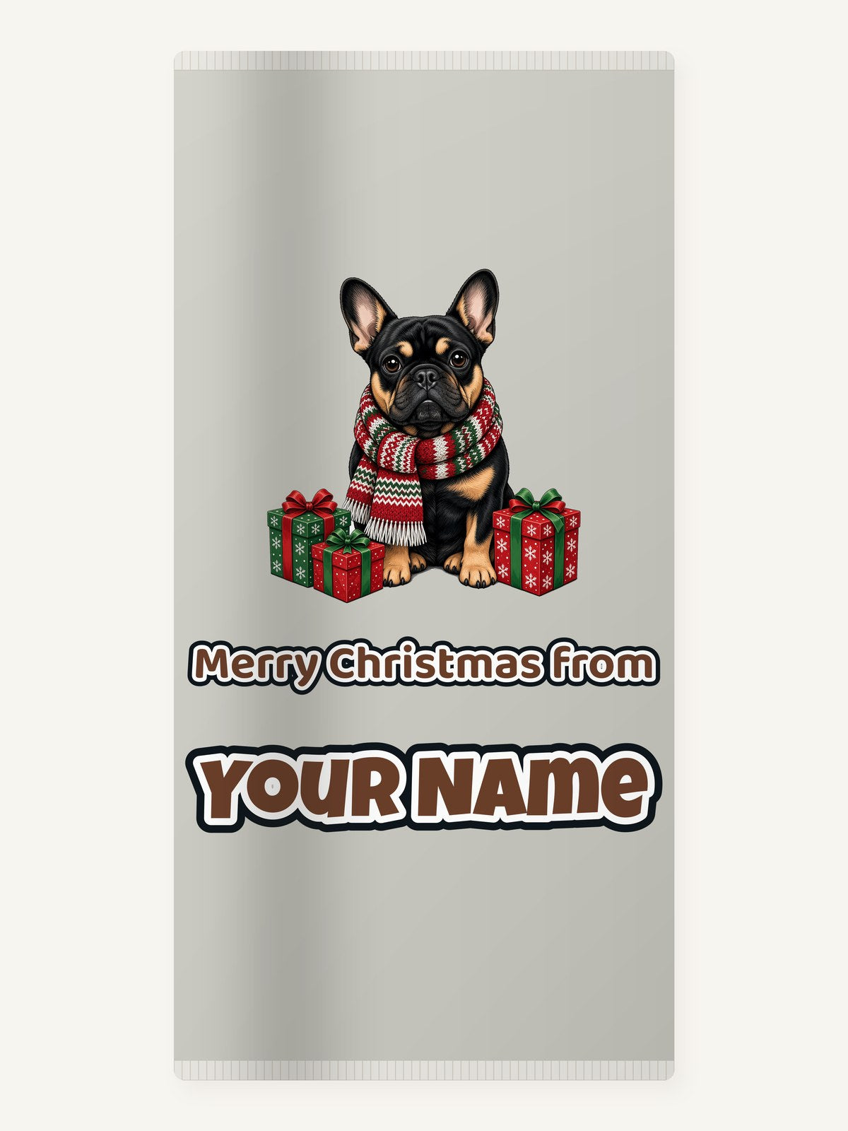 French Bulldog in a Christmas Scarf Personalised Beach Towel