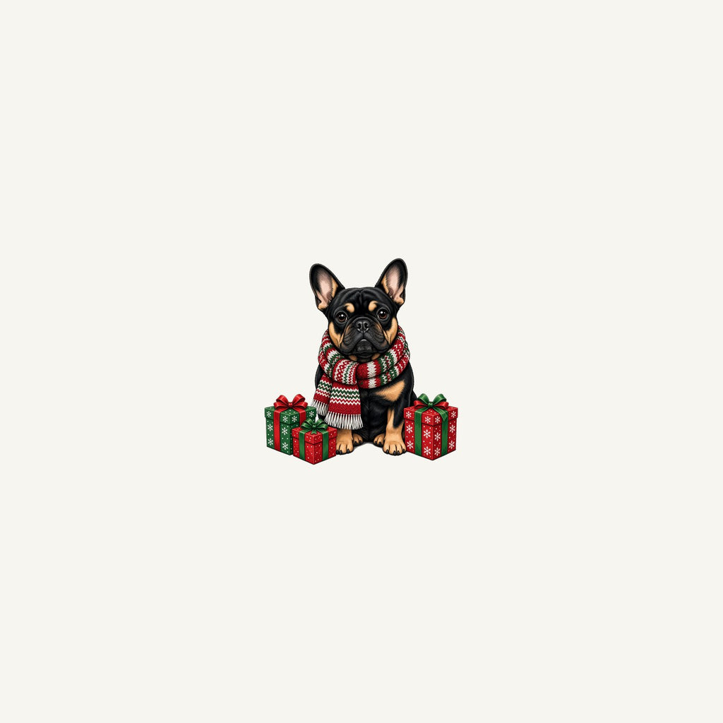 French Bulldog in a Christmas Scarf Personalised Beach Towel