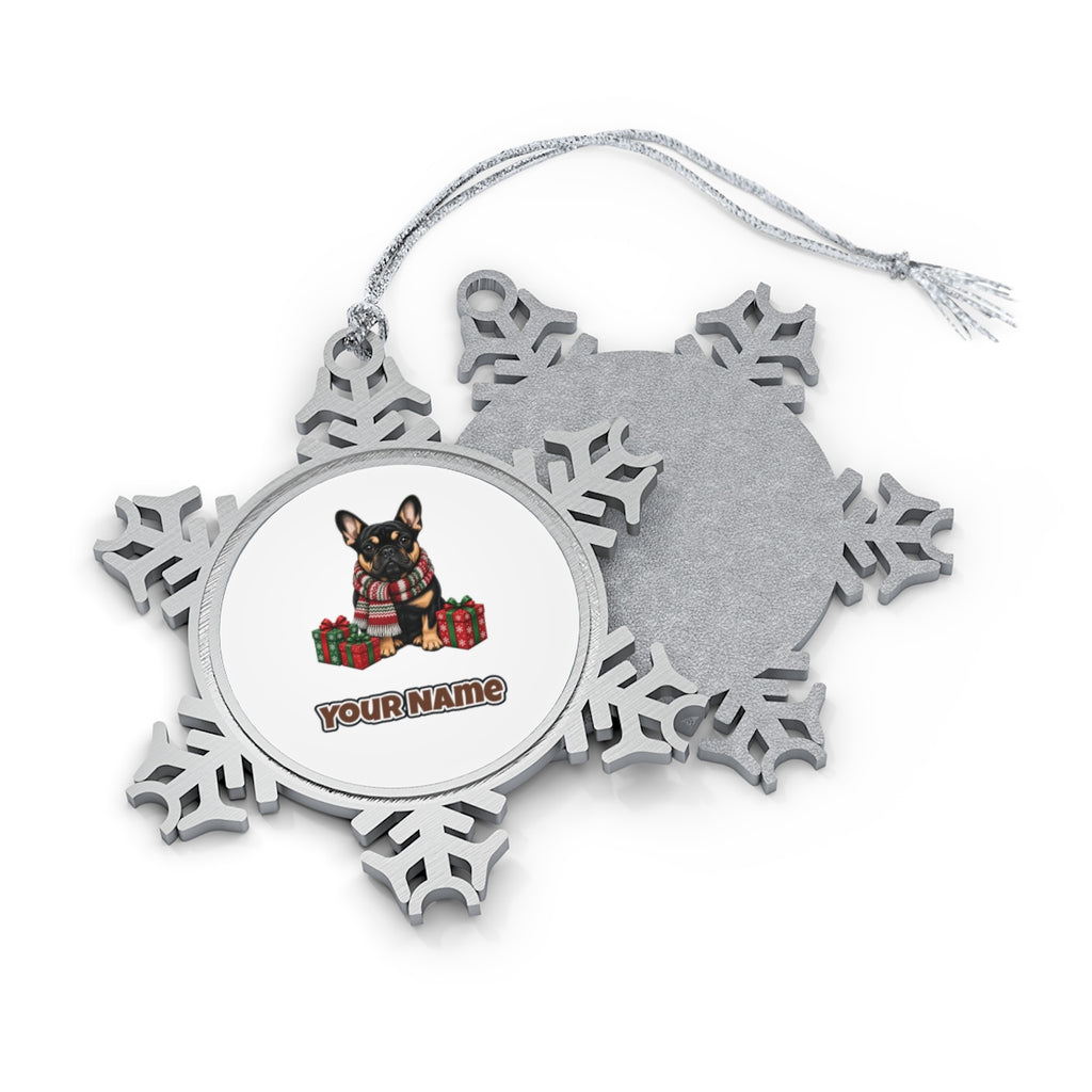 French Bulldog in a Christmas Scarf Personalised Pewter Christmas Ornament