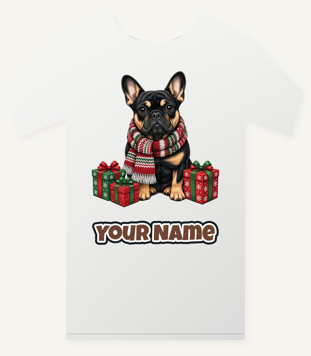 French Bulldog in a Christmas Scarf Personalised Christmas T-Shirt and Hoodie