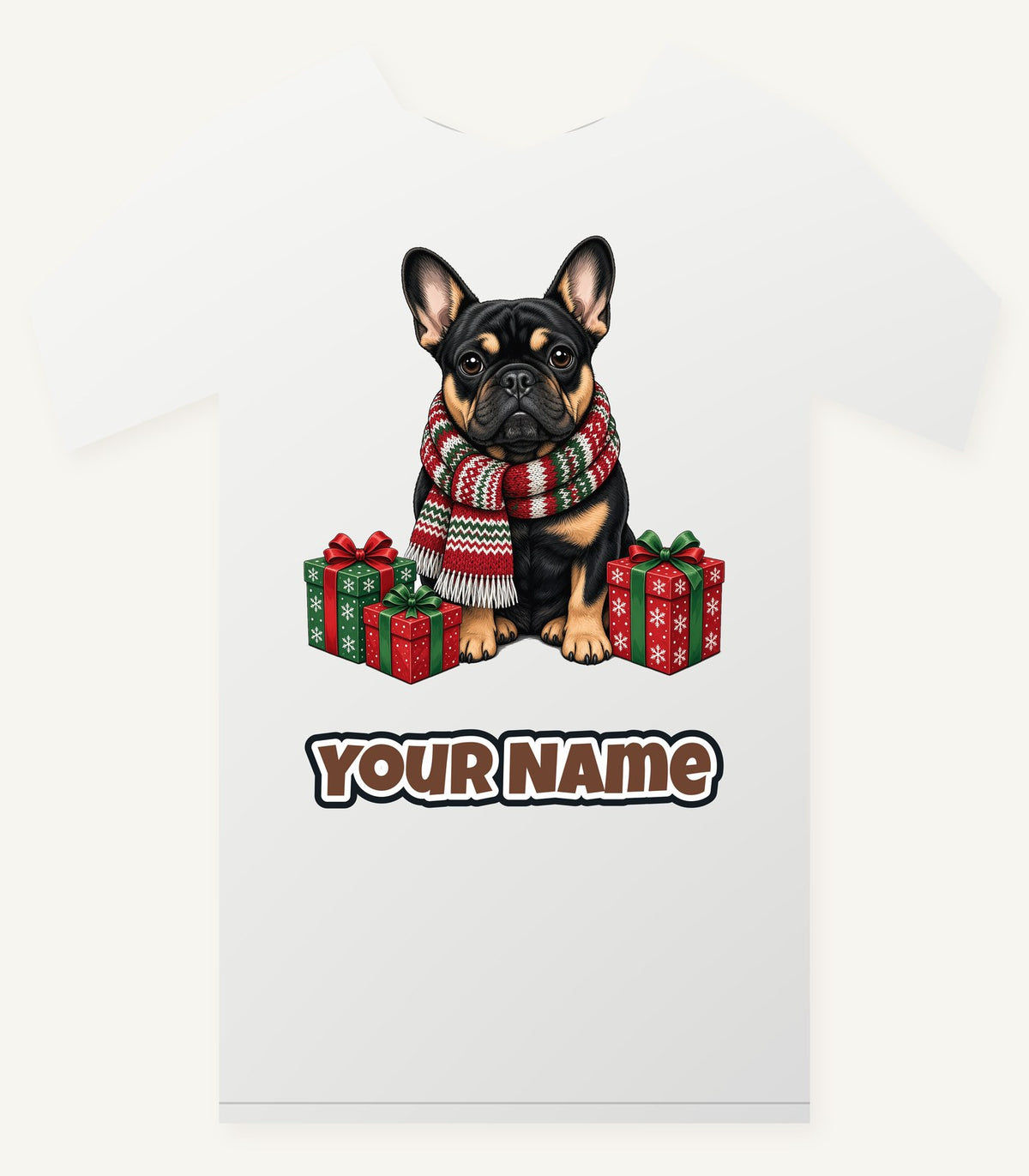 French Bulldog in a Christmas Scarf Personalised Christmas T-Shirt and Hoodie
