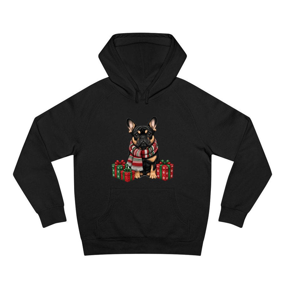 French Bulldog in a Christmas Scarf personalised Christmas hoodie in black
