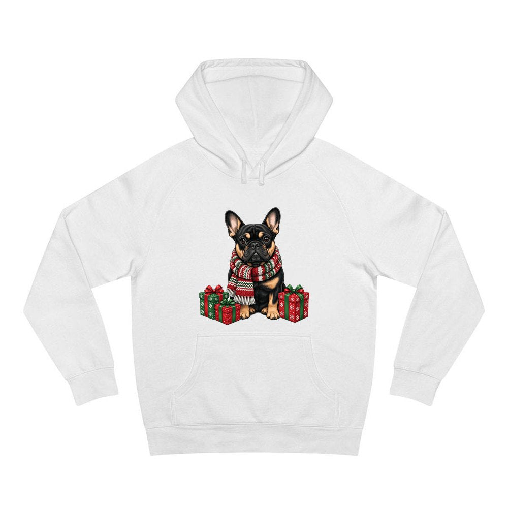 French Bulldog in a Christmas Scarf personalised Christmas hoodie in white