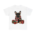 French Bulldog In A Christmas Scarf design on a white tee