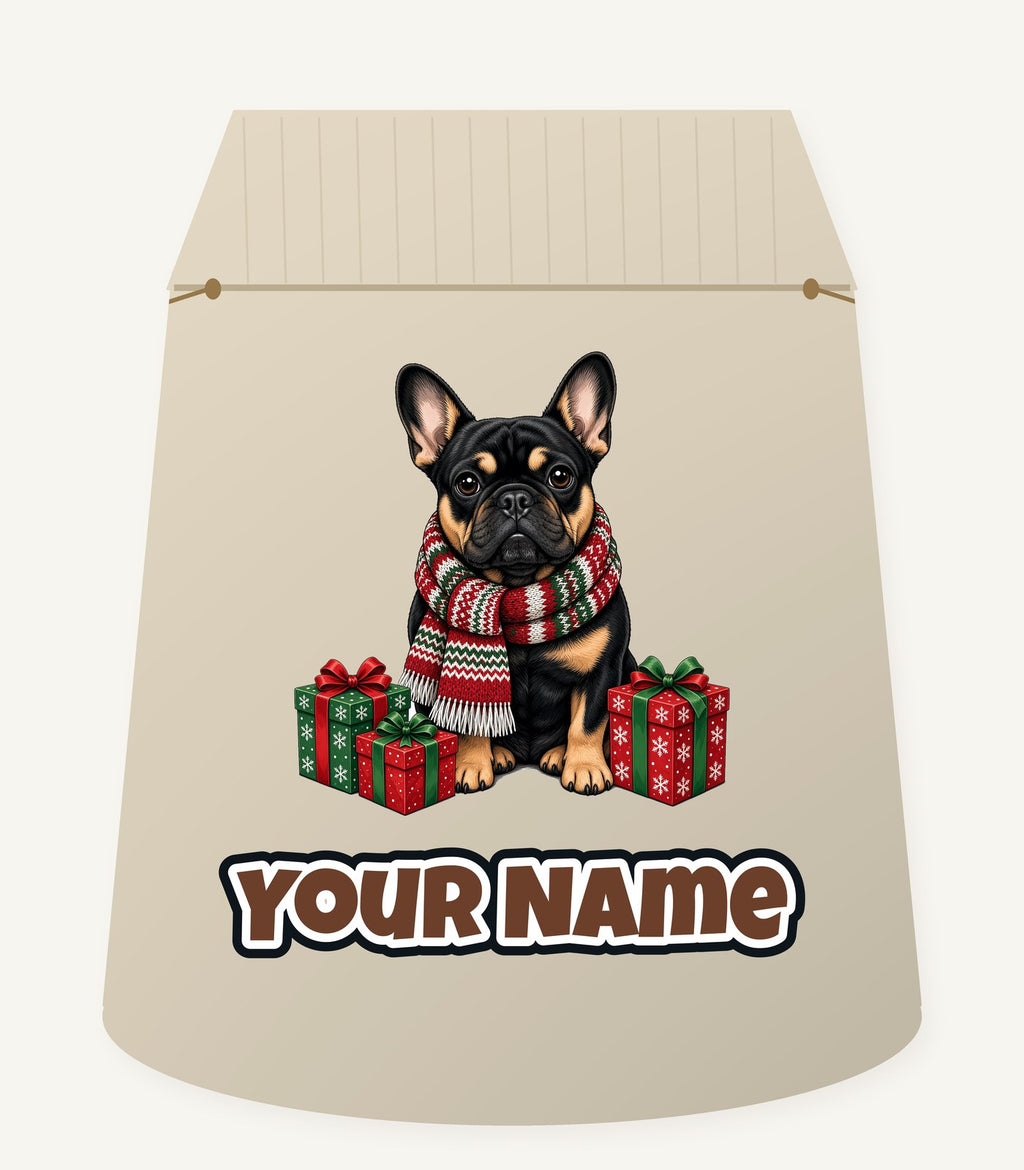 French Bulldog in a Christmas Scarf Personalised Santa Sack