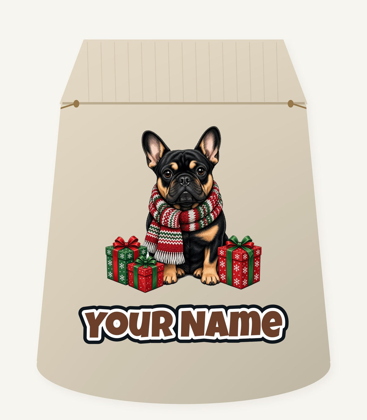 French Bulldog in a Christmas Scarf Personalised Santa Sack