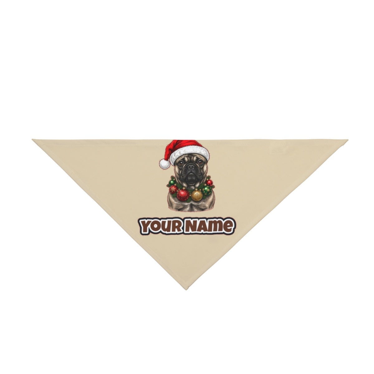 French Bulldog with Baubles personalised Christmas pet bandana in beige, tie-on style