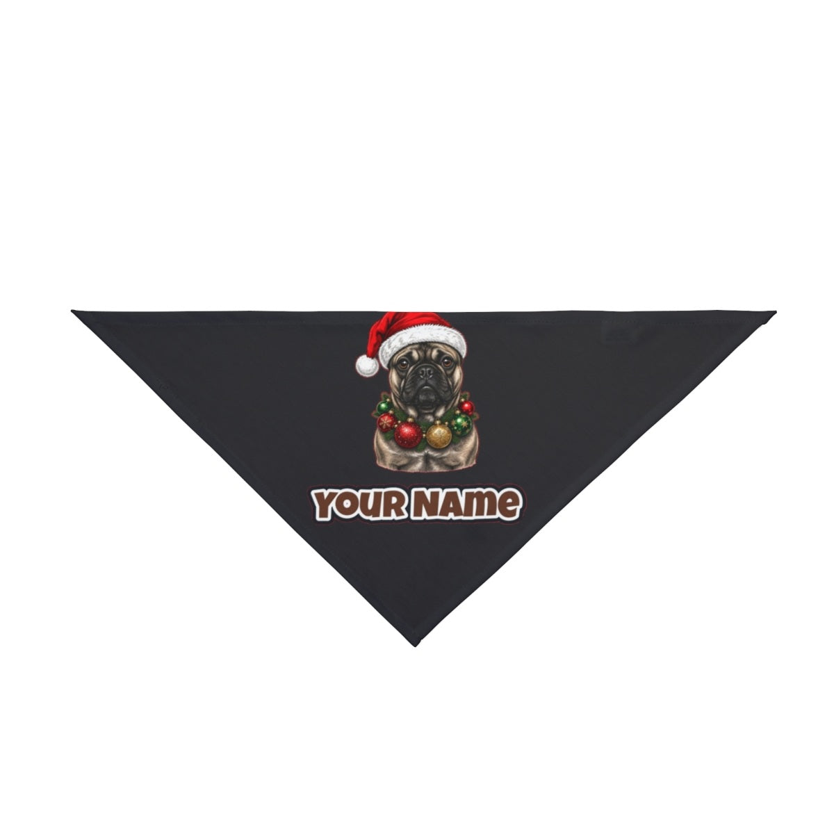 French Bulldog with Baubles personalised Christmas pet bandana in black, tie-on style