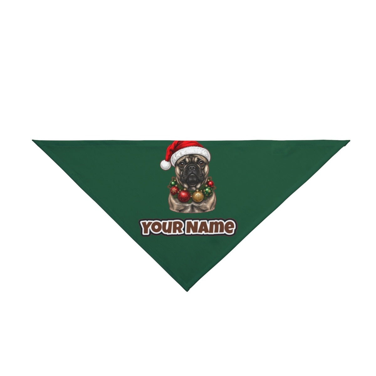 French Bulldog with Baubles personalised Christmas pet bandana in green, tie-on style