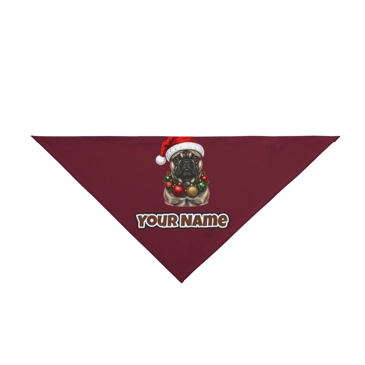French Bulldog with Baubles personalised Christmas pet bandana in maroon, tie-on style