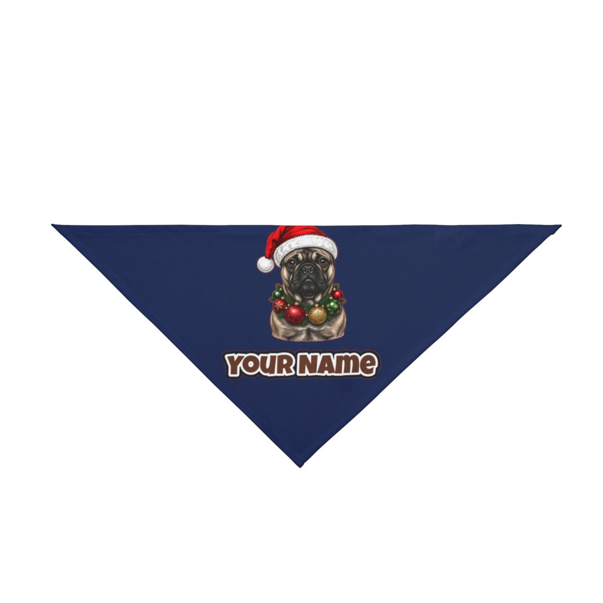 French Bulldog with Baubles personalised Christmas pet bandana in navy, tie-on style