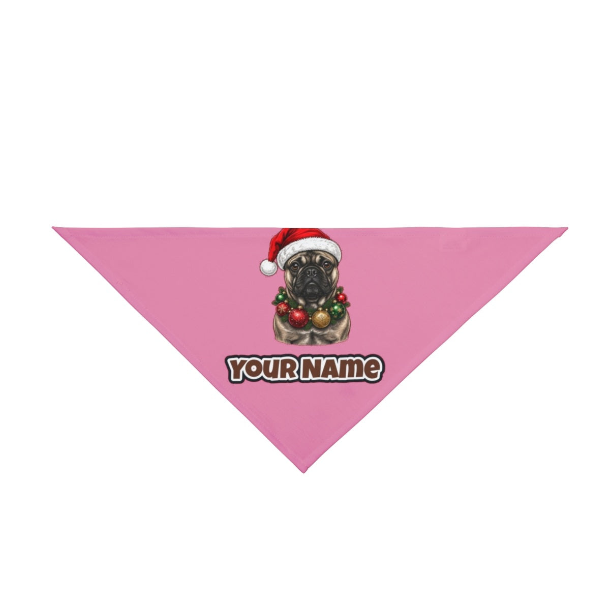 French Bulldog with Baubles personalised Christmas pet bandana in pink, tie-on style