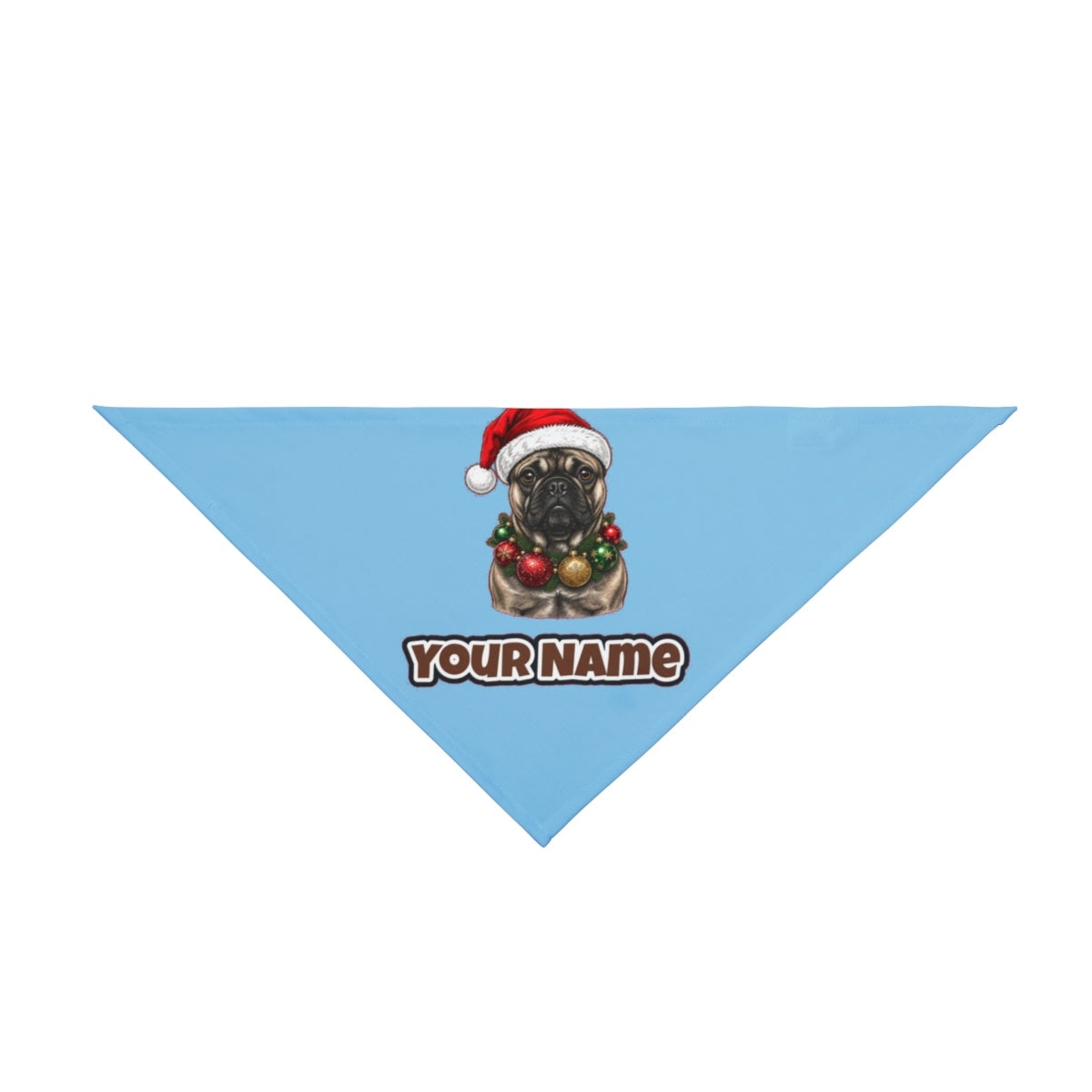 French Bulldog with Baubles personalised Christmas pet bandana in sky blue, tie-on style